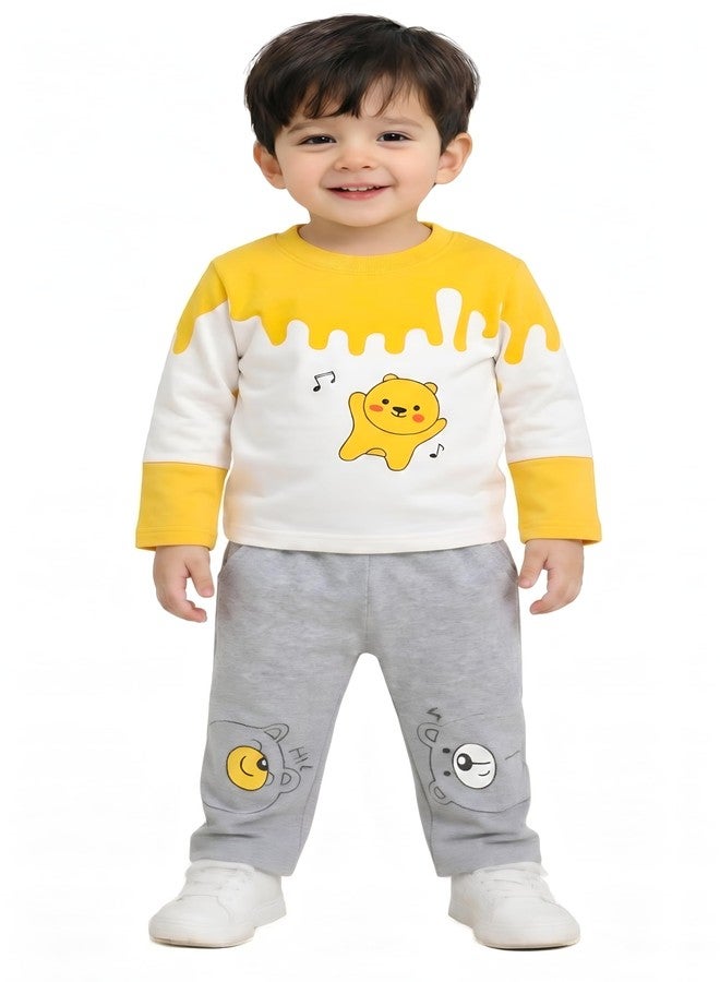 RIZZQ Kids Full Sleeves Summer Round Neck Dress for Boys | Lightweight Cotton Boys Clothing Set | Breathable Top & Bottom Set for Kids | Comfortable Regular Fit (0–5 Years) (DANCING BEAR, 1-2 Y) - Image 1