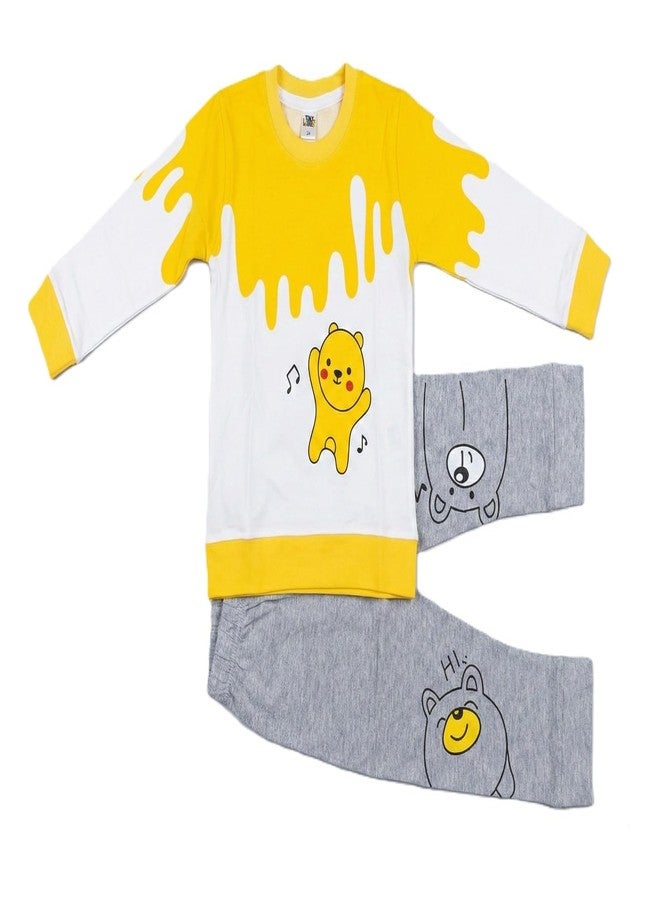 RIZZQ Kids Full Sleeves Summer Round Neck Dress for Boys | Lightweight Cotton Boys Clothing Set | Breathable Top & Bottom Set for Kids | Comfortable Regular Fit (0–5 Years) (DANCING BEAR, 1-2 Y) - Image 2