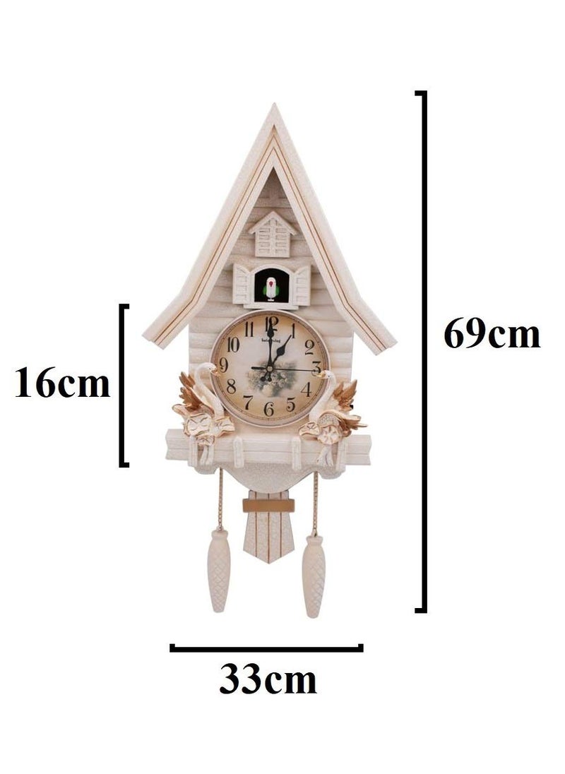 Three Secondz Three Secondz European Living Room Creative Wall Clock Cuckoo 69 x 16 x 33 cm_White  - Image 3
