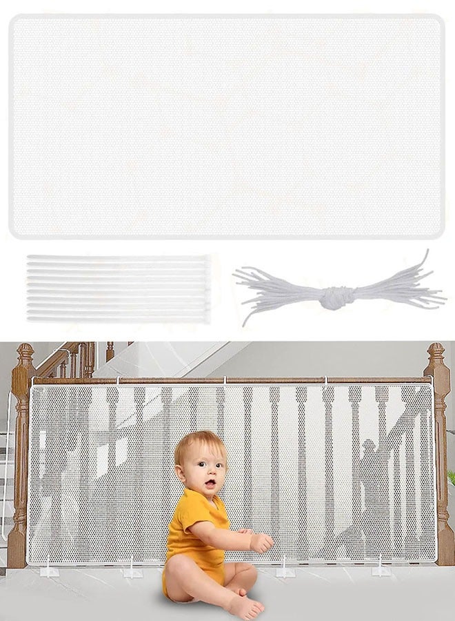Child Safety Net, 9.8ft x 2.6ft Child Safety Protective Net Balcony Banister Stairs Guard Protective Netting Fence Fine Mesh for Kids Baby Toys Pets, White  - Image 1
