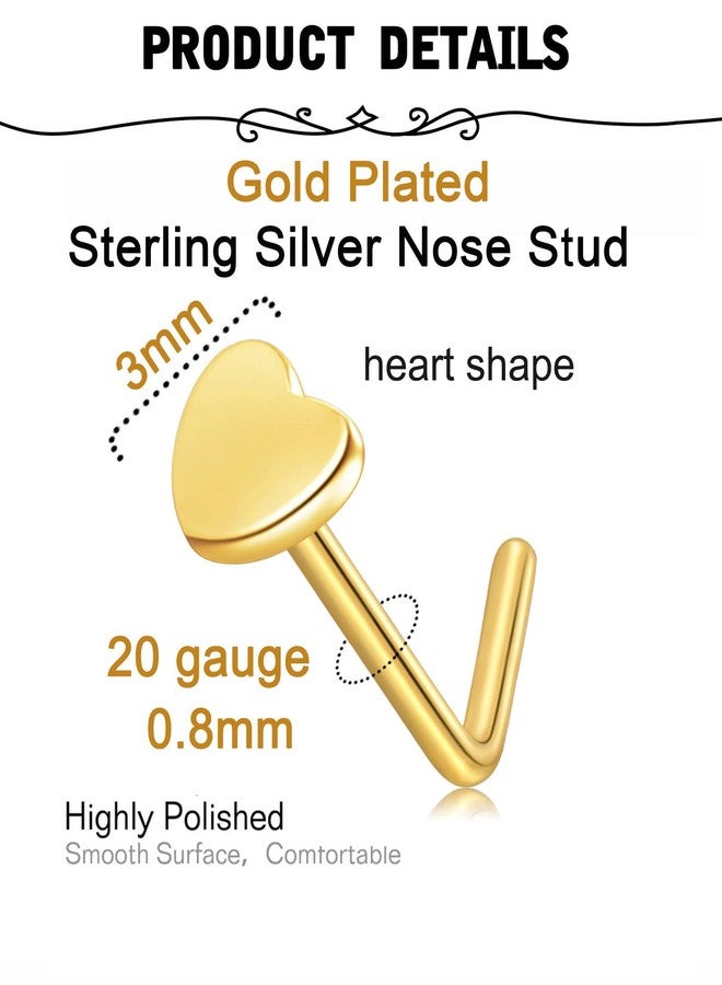 QWALIT مسمار أنف ذهبي من كواليت، مسمار أنف ذهبي، مسمار من الفولاذ الجراحي، حلقة أنف للنساء، مسمار أنف على شكل قلب، مقاس 20، ثقب الأنف، مسمار مقاس 20 - Image 3