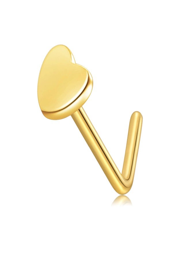 QWALIT مسمار أنف ذهبي من كواليت، مسمار أنف ذهبي، مسمار من الفولاذ الجراحي، حلقة أنف للنساء، مسمار أنف على شكل قلب، مقاس 20، ثقب الأنف، مسمار مقاس 20 - Image 1
