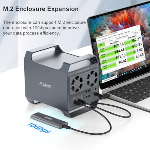 MAIWO مايو 4 باي حاوية القرص الصلب مع USB-C وسرعة 10 جيجابت في الثانية، تصميم DAS 4 باي لأقراص SATA HDDs بحجم 3.5 بوصة مع مروحتين للتبريد، حاوية HDD USB3.1 مع توسيع سلسلة الدائرة، DAS (بدون RAID) - Image 3