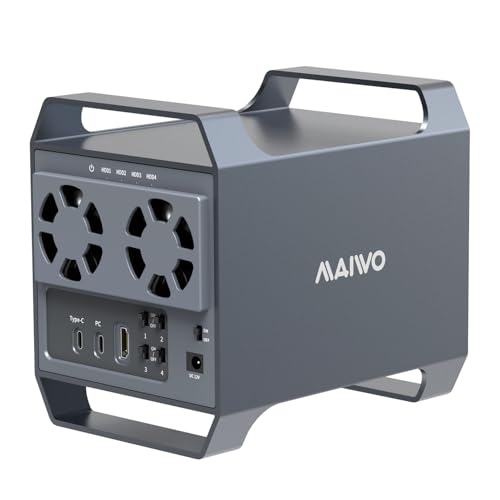 MAIWO مايو 4 باي حاوية القرص الصلب مع USB-C وسرعة 10 جيجابت في الثانية، تصميم DAS 4 باي لأقراص SATA HDDs بحجم 3.5 بوصة مع مروحتين للتبريد، حاوية HDD USB3.1 مع توسيع سلسلة الدائرة، DAS (بدون RAID) - Image 1