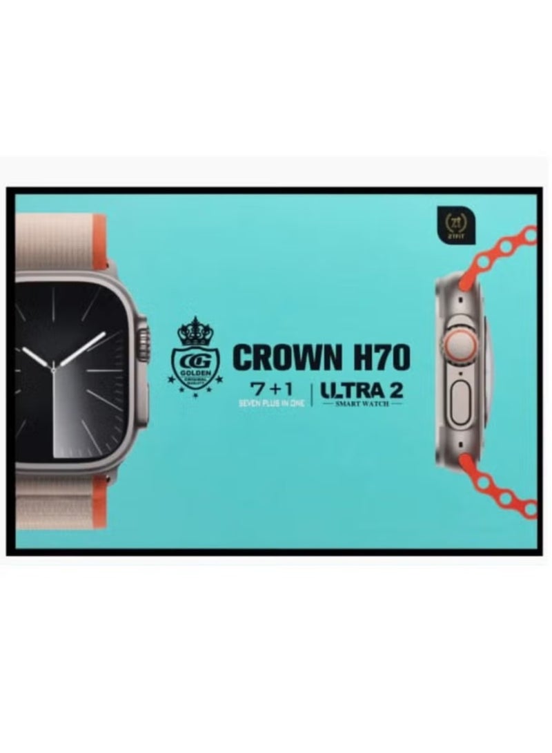 H70 Ultra 2 Smart Watch for Men – 7-in-1 Straps, Multi-Function Fitness Tracker, Heart Rate Monitor, Sleep Tracker, Waterproof, Stylish Design, iOS & Android Compatible