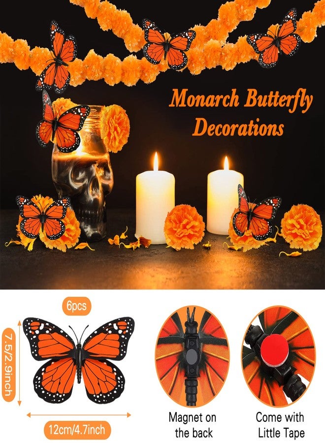 هانايف مجموعة زينة هانايف ليوم الموتى، 38 قطعة، تتضمن إكليلين صناعيين من زهور القطيفة بطول 4.9 قدم، و30 زهرة قطيفة صناعية، و6 زينة على شكل فراشات مونارك لعيد ديوالي (البرتقالي). - Image 4