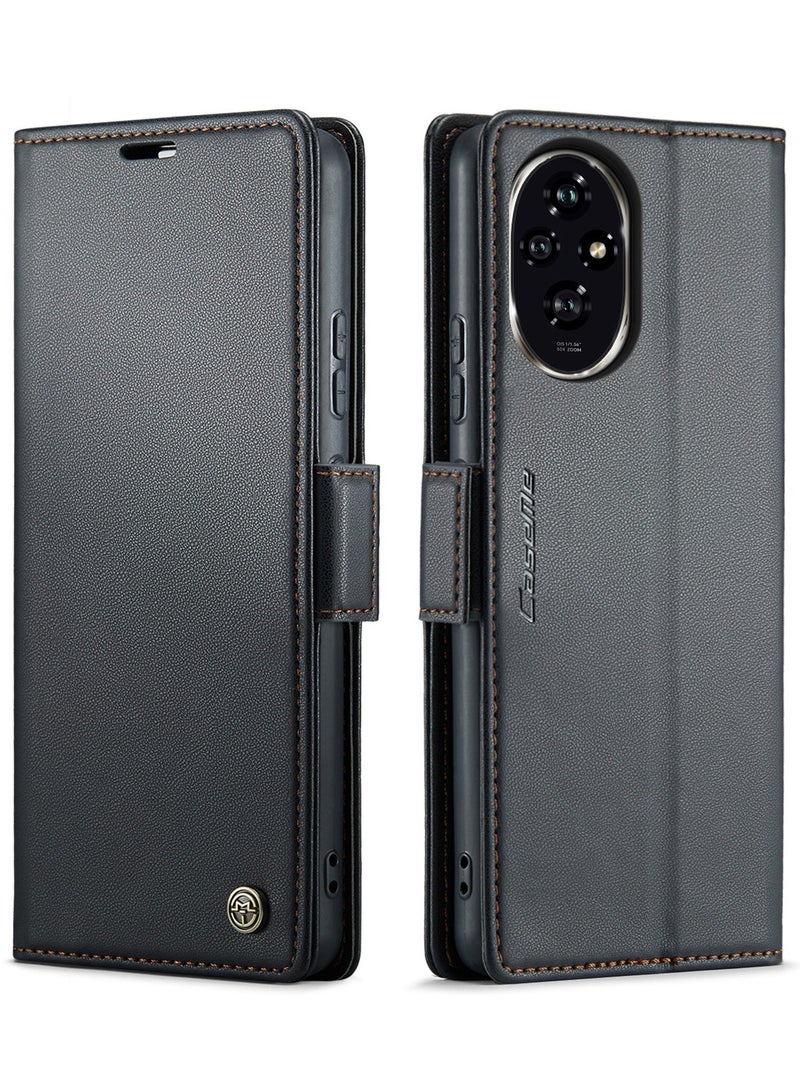 CaseMe Phone Case Luxury PU Leather Design Anti Fingerprint 023 Flip Cover Card Slot Holder Cover For Honor 200 pro (Black ) - Image 1