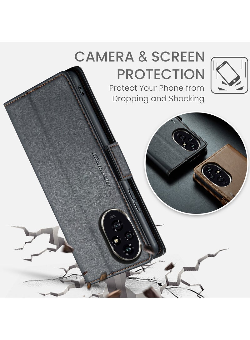 CaseMe Phone Case Luxury PU Leather Design Anti Fingerprint 023 Flip Cover Card Slot Holder Cover For Honor 200 pro (Black ) - Image 2
