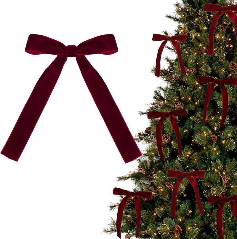 12 2.5cm wine red velvet ribbon bow Christmas tree decoration pendant (including cable ties) - Image 1