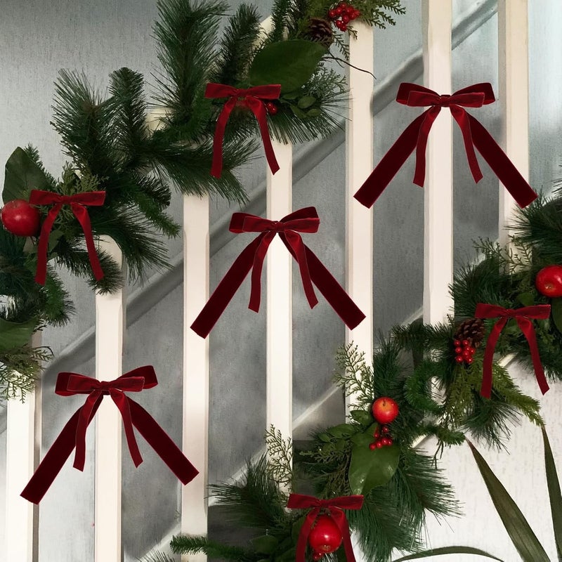 12 2.5cm wine red velvet ribbon bow Christmas tree decoration pendant (including cable ties) - Image 4