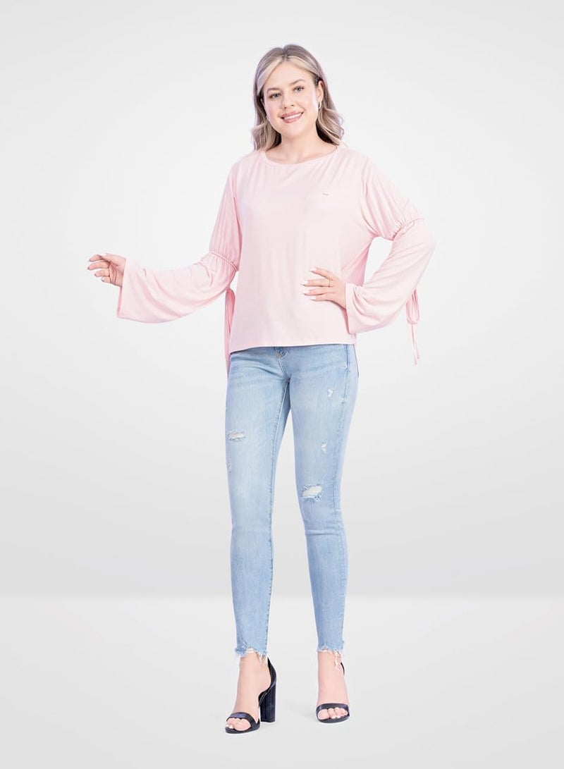 Web Denim Web Denim Light Blue Skinny Stretchable Straight Bottom Fray Denim Pant Fashionable Comfort Fit Ripped Cotton Jeans With Pockets For Women  - Image 1