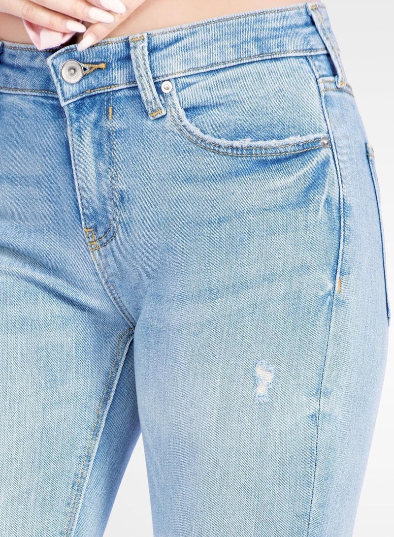 Web Denim Web Denim Light Blue Skinny Stretchable Straight Bottom Fray Denim Pant Fashionable Comfort Fit Ripped Cotton Jeans With Pockets For Women  - Image 4