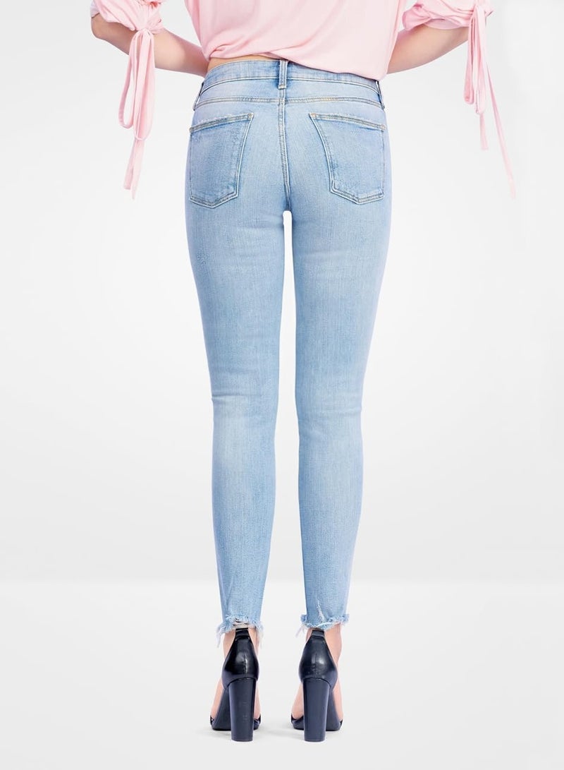 Web Denim Web Denim Light Blue Skinny Stretchable Straight Bottom Fray Denim Pant Fashionable Comfort Fit Ripped Cotton Jeans With Pockets For Women  - Image 5