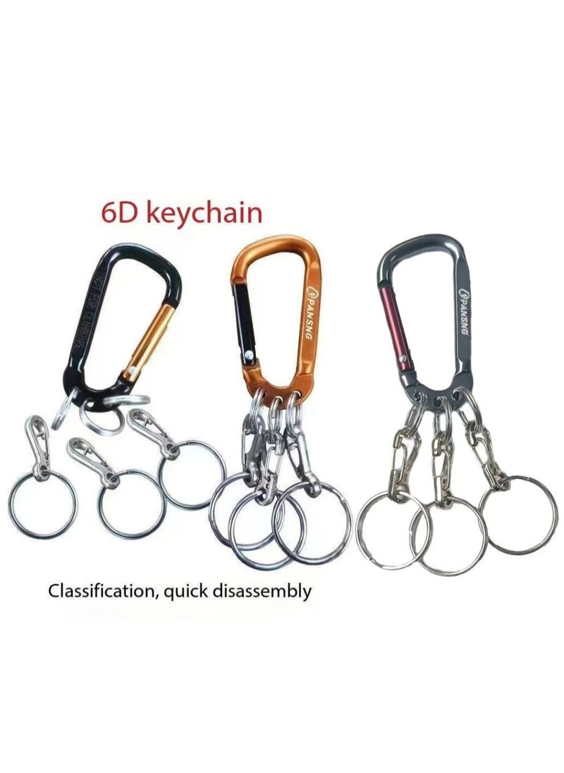 OUYoo - OUYoo 3Pcs Carabiner Clip Keychain Aluminum Alloy D Shape Multifunction Clip Hook with 3 Key Rings,Multifunctional Keychain Clip, D Ring Shape 3 Hole Key Carabiner with Multi Quick Release Key Rings Quick.(Black gold Silver) - Image 1