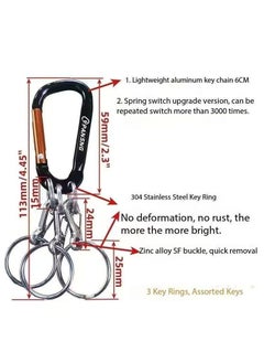 OUYoo OUYoo 3Pcs Carabiner Clip Keychain Aluminum Alloy D Shape Multifunction Clip Hook with 3 Key Rings,Multifunctional Keychain Clip, D Ring Shape 3 Hole Key Carabiner with Multi Quick Release Key Rings Quick.(Black gold Silver)  - Image 2