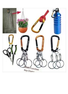 OUYoo OUYoo 3Pcs Carabiner Clip Keychain Aluminum Alloy D Shape Multifunction Clip Hook with 3 Key Rings,Multifunctional Keychain Clip, D Ring Shape 3 Hole Key Carabiner with Multi Quick Release Key Rings Quick.(Black gold Silver)  - Image 4