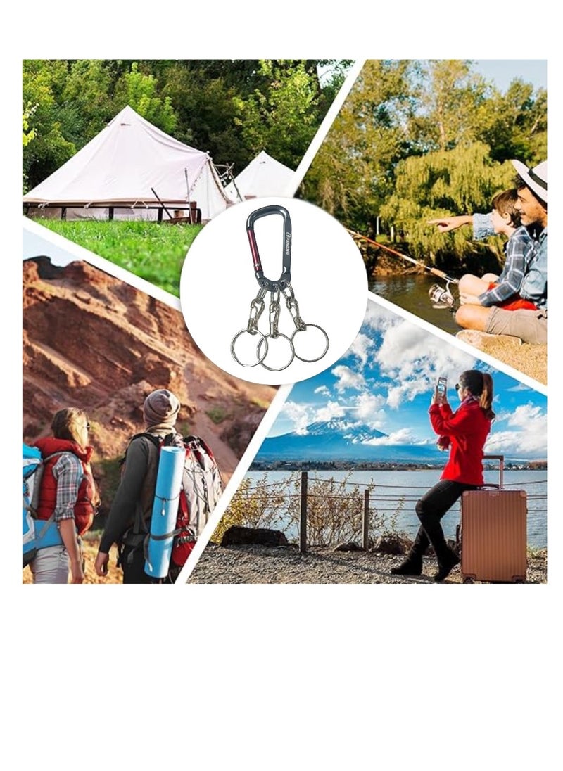 OUYoo - OUYoo 3Pcs Carabiner Clip Keychain Aluminum Alloy D Shape Multifunction Clip Hook with 3 Key Rings,Multifunctional Keychain Clip, D Ring Shape 3 Hole Key Carabiner with Multi Quick Release Key Rings Quick.(Black gold Silver) - Image 1
