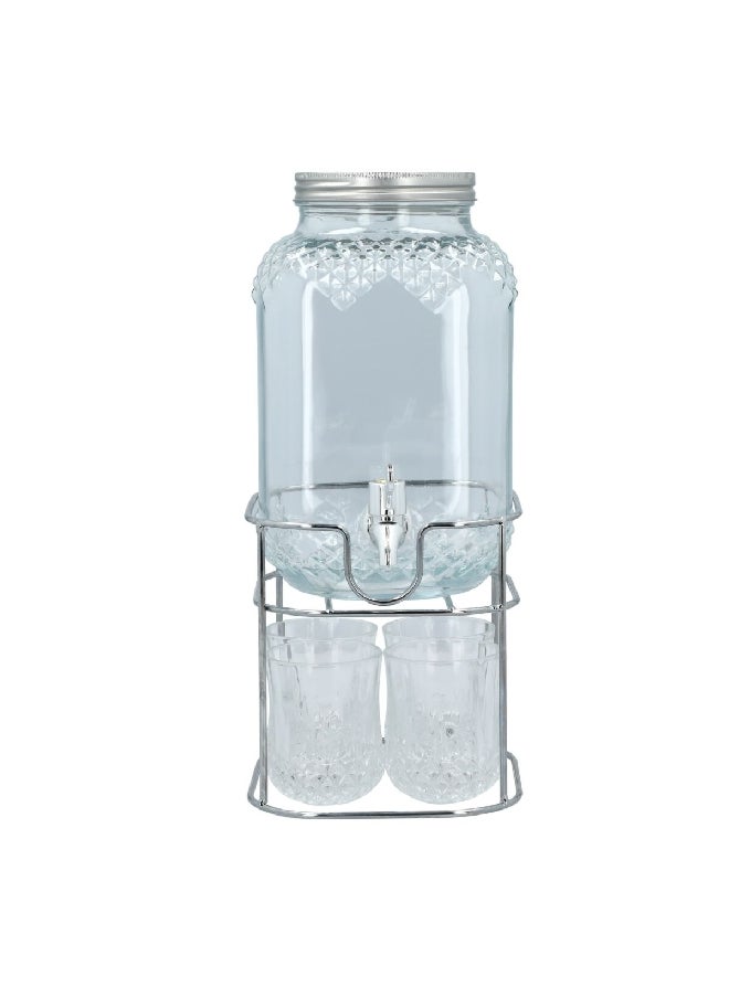 Bien Servi 6-Piece Durable and Elegant Design Beverage Dispenser Set with Iron Stand Clear and Silver 38.8 x 17.8 x 17.8 cm 8041  - Image 1