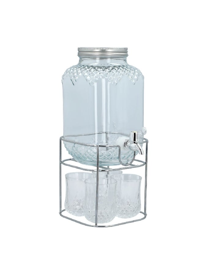 Bien Servi 6-Piece Durable and Elegant Design Beverage Dispenser Set with Iron Stand Clear and Silver 38.8 x 17.8 x 17.8 cm 8041  - Image 3