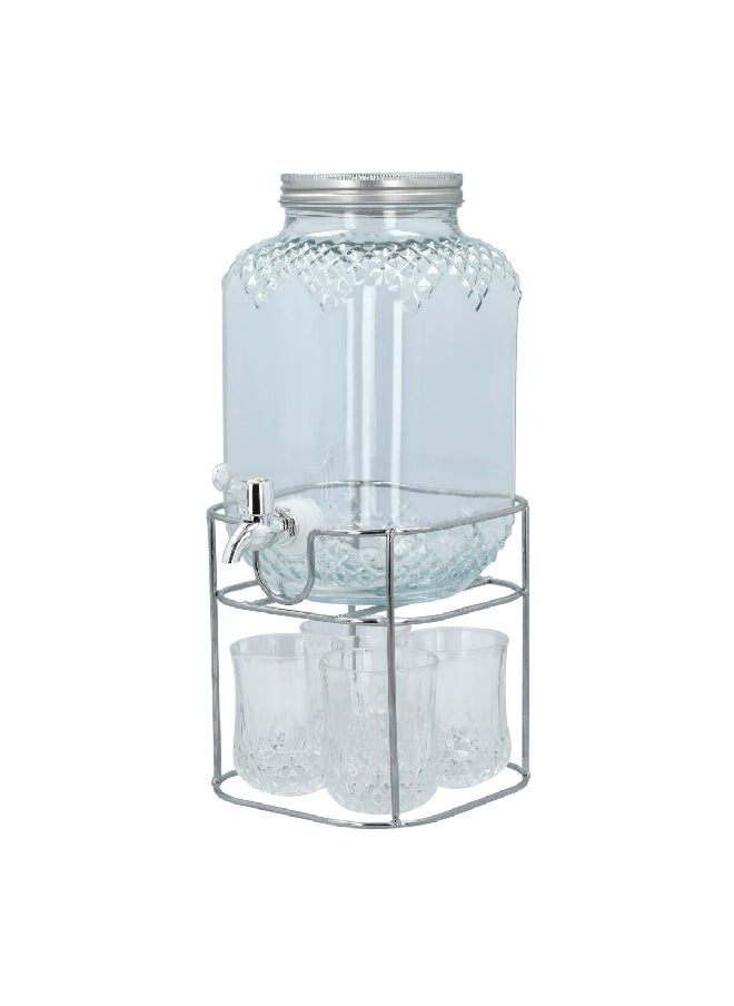 Bien Servi 6-Piece Durable and Elegant Design Beverage Dispenser Set with Iron Stand Clear and Silver 38.8 x 17.8 x 17.8 cm 8041  - Image 2