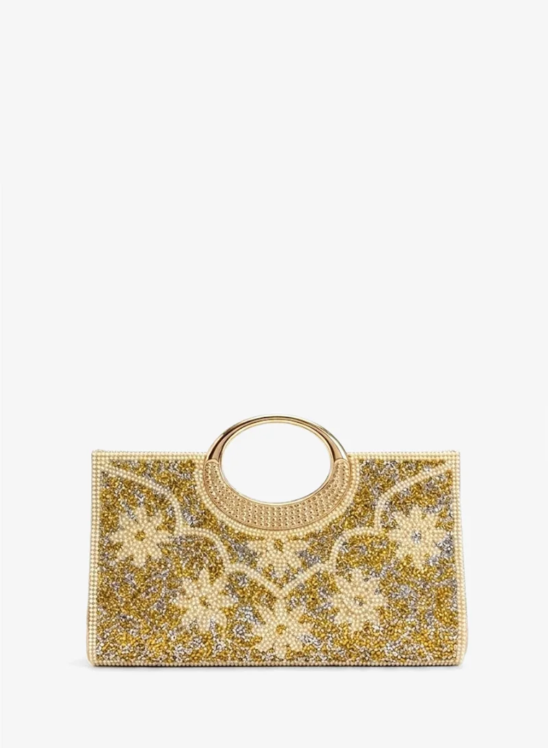 Viny Viny Women's Luxury Crystal Clutch – Rhinestone Embellished with Crystal Ring Handle & Kiss Lock – Parties, Weddings & Formal Occasions – Black, Gold, Champagne, Silver