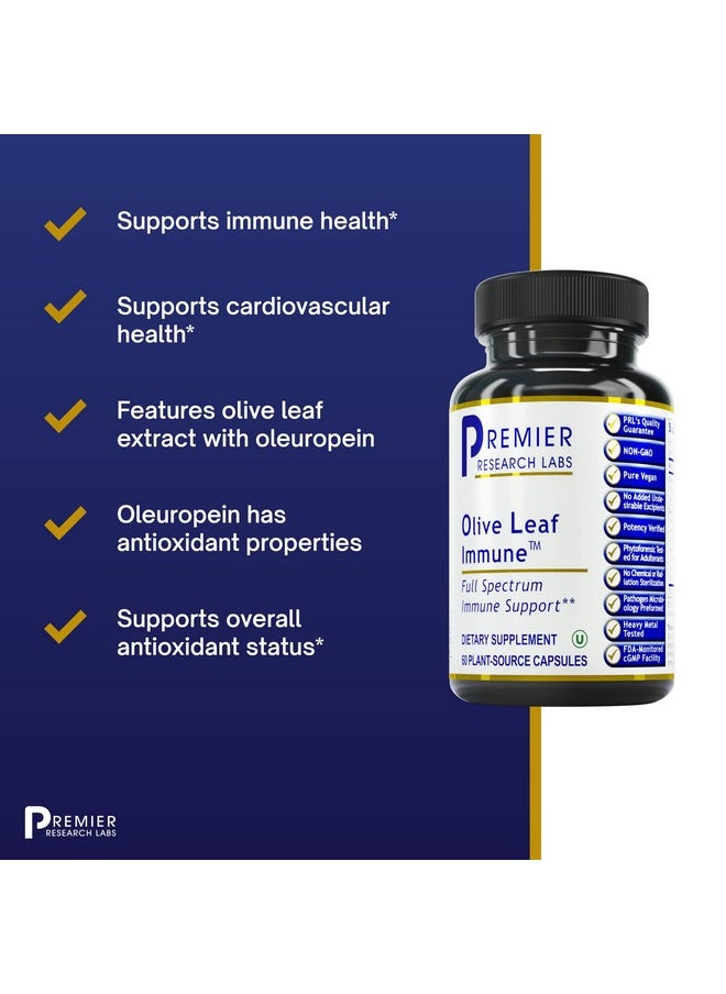 Premier Research Labs - Olive Leaf Immune Supports Immune & Cardiovascular Health Features Turkey Tails Reishi Chlorella Turmeric Clove & Olive Leaf Extract 60 Plantsource Capsules - Image 1