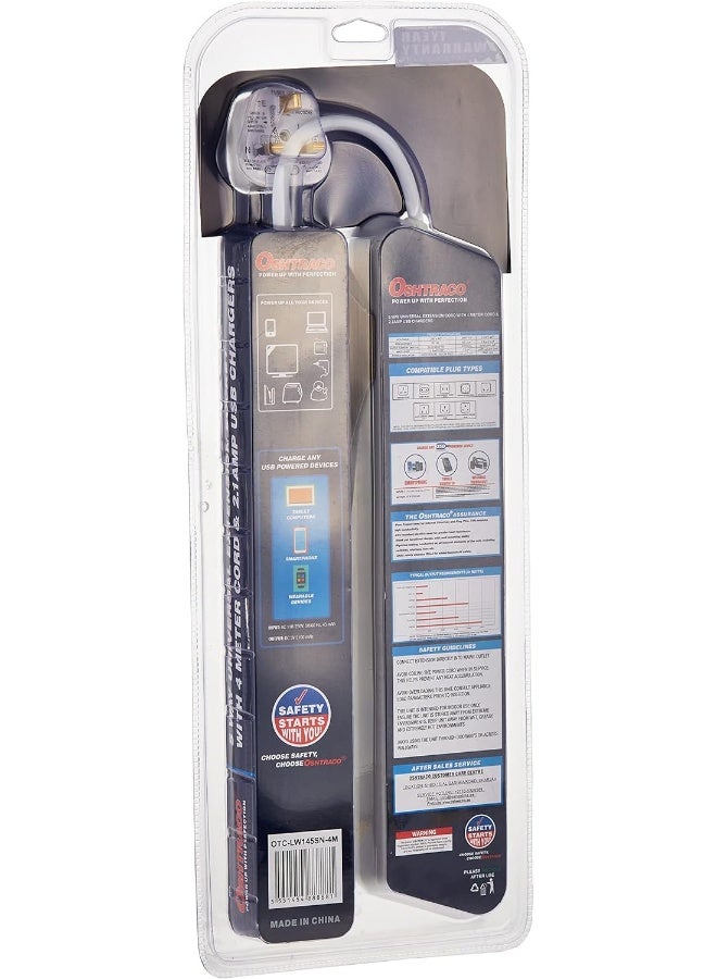 OSHTRACO كابل تمديد مع مفتاح 5 طرق من أوشتراكو بطول 4 متر مع شاحن USB 2.1A - Image 2