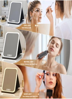 YASMINARA Portable LED Makeup Mirror ,Foldable Compact Size With 3 Light Modes and Dimming,Type-C Charging,Perfect for Make-up Use Anytime Any Occasions  ,Black Case  - Image 2