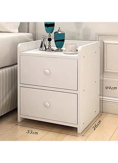 XiuWoo Bedside Table Nightstand Table Bedside Cabinet with Two Drawers White Wood Simple Modern Nordic Mini Storage Side Table End Table Small Space Corner Table Storage Cabinet  - Image 2