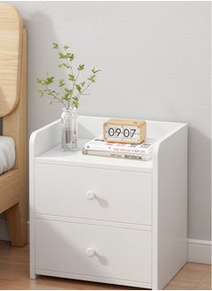 XiuWoo Bedside Table Nightstand Table Bedside Cabinet with Two Drawers White Wood Simple Modern Nordic Mini Storage Side Table End Table Small Space Corner Table Storage Cabinet  - Image 1