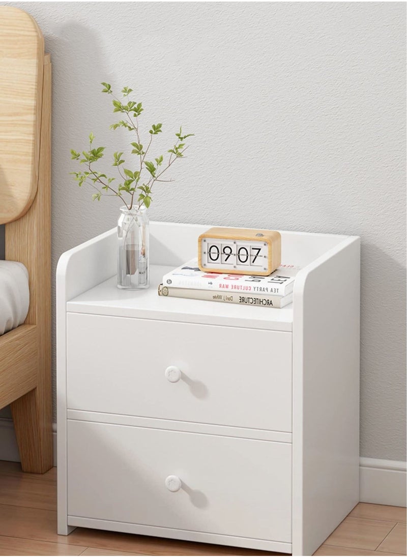XiuWoo Bedside Table Nightstand Table Bedside Cabinet with Two Drawers White Wood Simple Modern Nordic Mini Storage Side Table End Table Small Space Corner Table Storage Cabinet  - Image 1