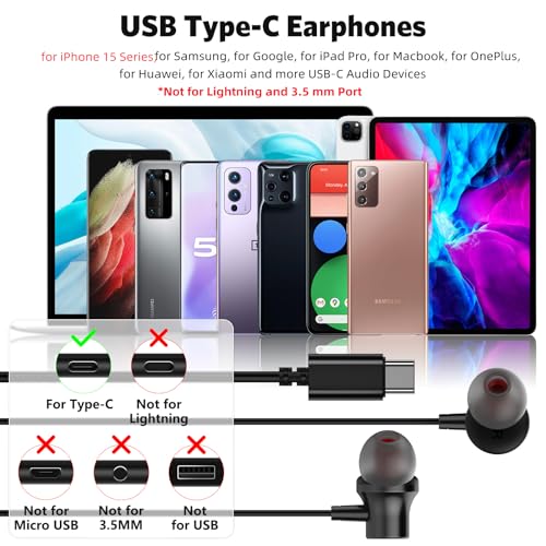 COOYA USB C Headphone,COOYA Type C Wired Earbuds Magnetic Bass Noise Canceling In-Ear Earphones+Mic for iPhone 17 16 15 Pro Max iPad 10 Pixel 9 8 for Samsung Galaxy S25 Ultra S24 S23 A16 A56 for OnePlus 13 - Image 2