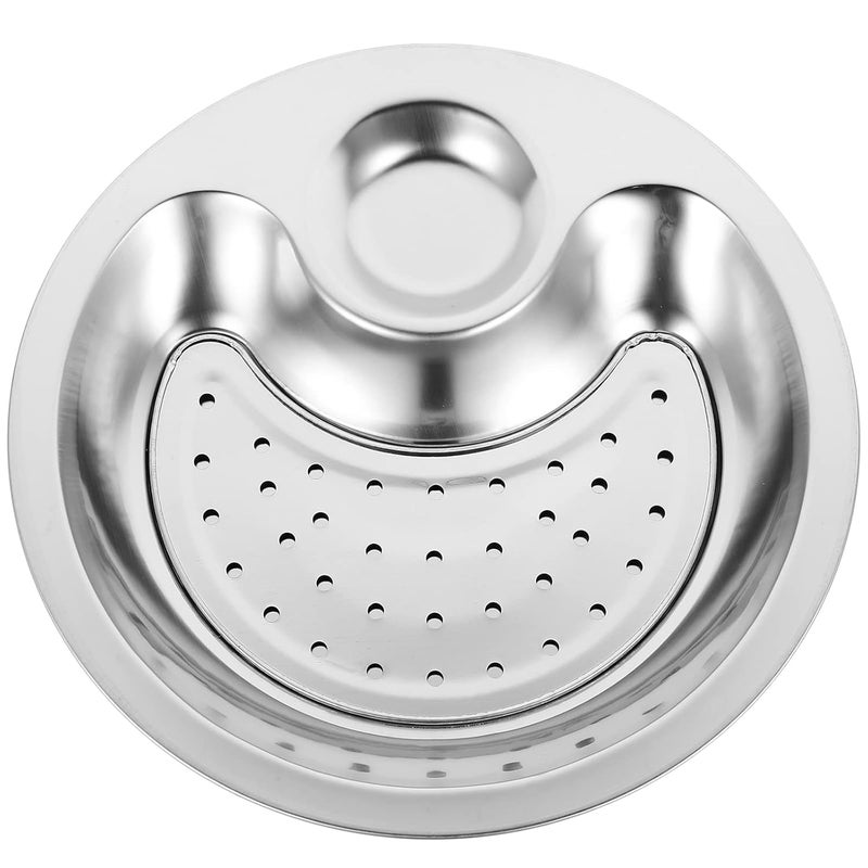 Jorex Mart Stainless Steel Dumplings Plate with Dipping Saucer Double Layer Draining Dinner Plates Serving Dish 26cm - Image 1