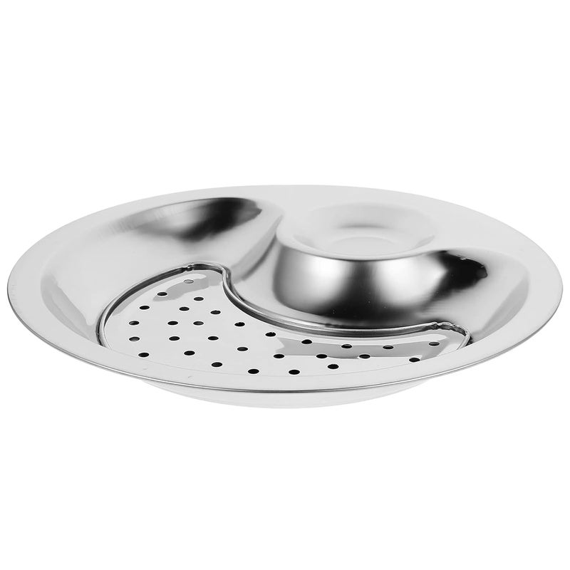 Jorex Mart Stainless Steel Dumplings Plate with Dipping Saucer Double Layer Draining Dinner Plates Serving Dish 26cm - Image 5