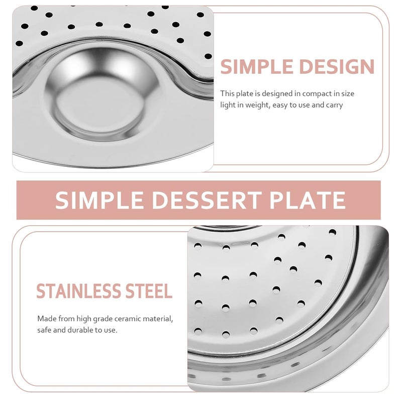 Jorex Mart Stainless Steel Dumplings Plate with Dipping Saucer Double Layer Draining Dinner Plates Serving Dish 26cm - Image 2