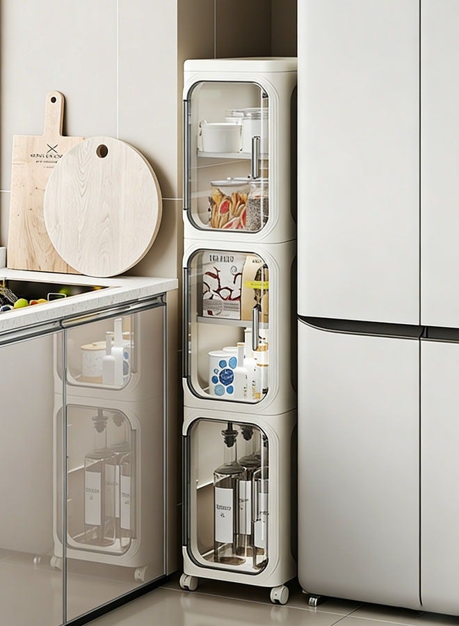 Storage Cabinet,Storage Cabinet for 3 -Tier Narrow Floor, Slim Toilet Paper Storage Cabinet with Doors and Shelves,Waterproof Design,for Small Space, Bathroom, Kitchen, Laundry, White - Image 1