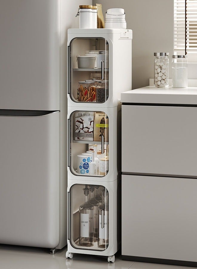 Storage Cabinet,Storage Cabinet for 3 -Tier Narrow Floor, Slim Toilet Paper Storage Cabinet with Doors and Shelves,Waterproof Design,for Small Space, Bathroom, Kitchen, Laundry, White - Image 3