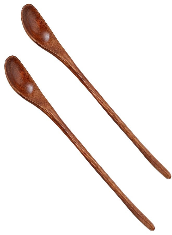 Sibba 2Pcs Wooden Long Tea Spoons Honey Spoon Long Handle Stirring Spoon 9” Long Teak Spoon Cocktail Stirrer Spoons Swizzle Mixing Spoons Tableware Cooking Scoop for Home Kitchen Chef Testing - Image 1