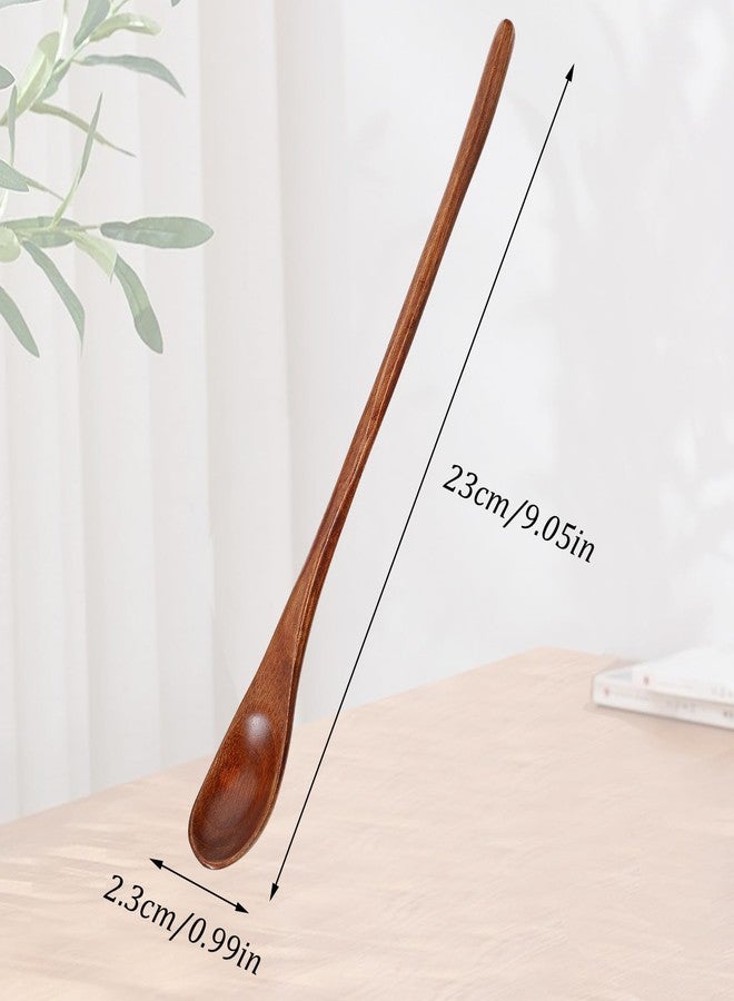 Sibba 2Pcs Wooden Long Tea Spoons Honey Spoon Long Handle Stirring Spoon 9” Long Teak Spoon Cocktail Stirrer Spoons Swizzle Mixing Spoons Tableware Cooking Scoop for Home Kitchen Chef Testing - Image 2