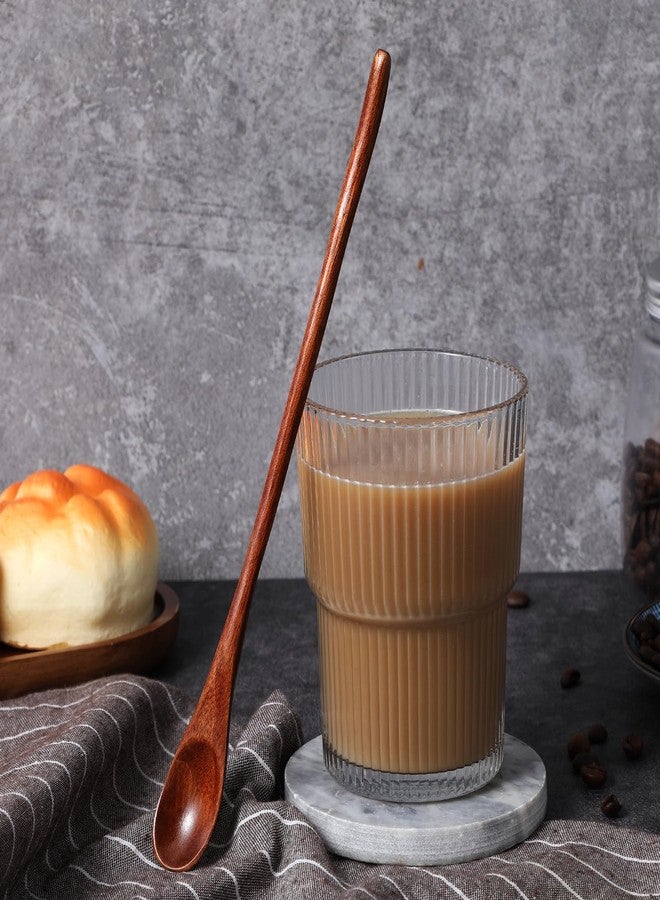 Sibba 2Pcs Wooden Long Tea Spoons Honey Spoon Long Handle Stirring Spoon 9” Long Teak Spoon Cocktail Stirrer Spoons Swizzle Mixing Spoons Tableware Cooking Scoop for Home Kitchen Chef Testing - Image 4