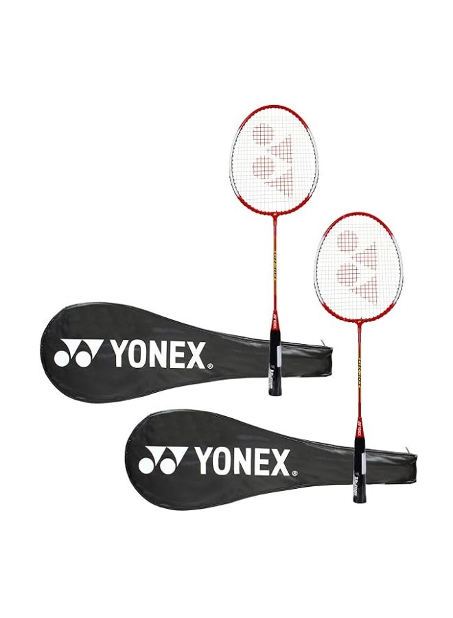 يونيكس مضرب تنس الريشة Yonex GR 303 المصنوع من مزيج الألومنيوم مع غطاء كامل، طقم من قطعتين (أحمر/أحمر) - Image 1
