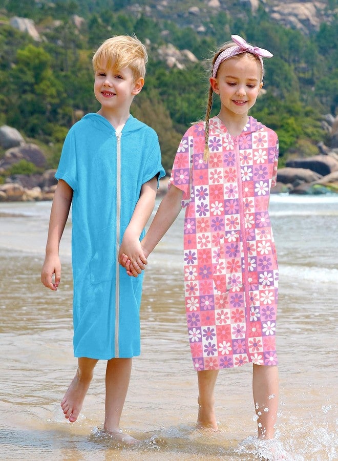 BesserBay Girl Boys Summer Hooded Short Sleeve Beach Towel Swim Terry Cloth Robe Bathing Suit Coverup Daisy Square Pink 4T - Image 4