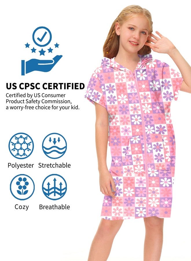 BesserBay Girl Boys Summer Hooded Short Sleeve Beach Towel Swim Terry Cloth Robe Bathing Suit Coverup Daisy Square Pink 4T - Image 5