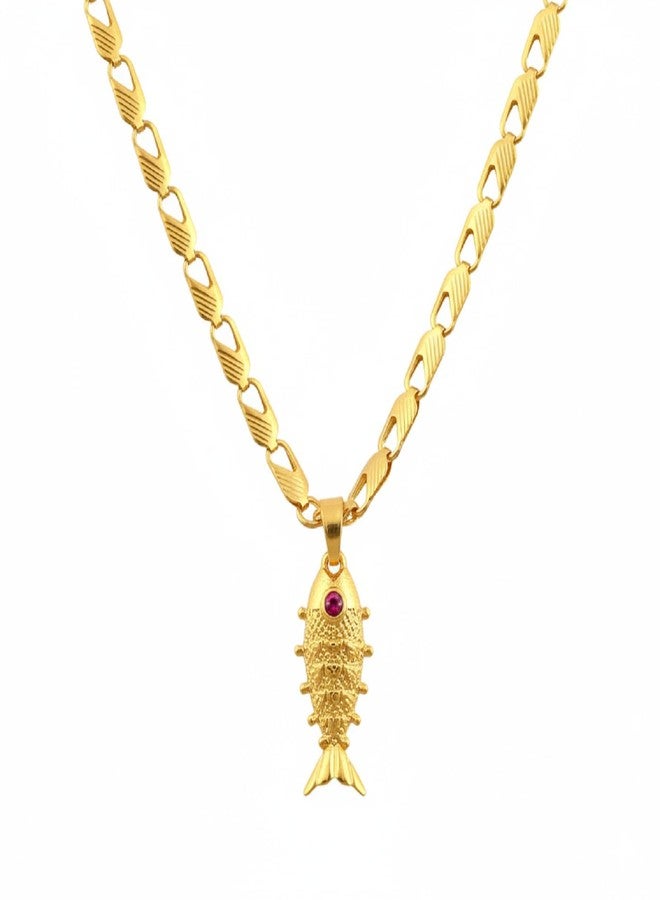CHARMS Gold Finish Fish Locket Pendant with Chain – Simple & Elegant Everyday Wear Necklace - Image 1