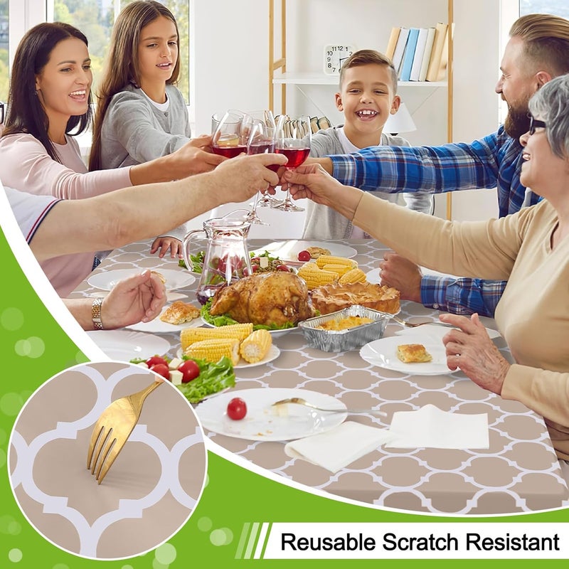 smiry Round Plastic Table Cloth, Waterproof Vinyl Tablecloth with Flannel Backing for Round Tables, Wipeable Spillproof Tablecloths for Dining, Camping, Indoor and Outdoor (60" Round, Khaki) - Image 4