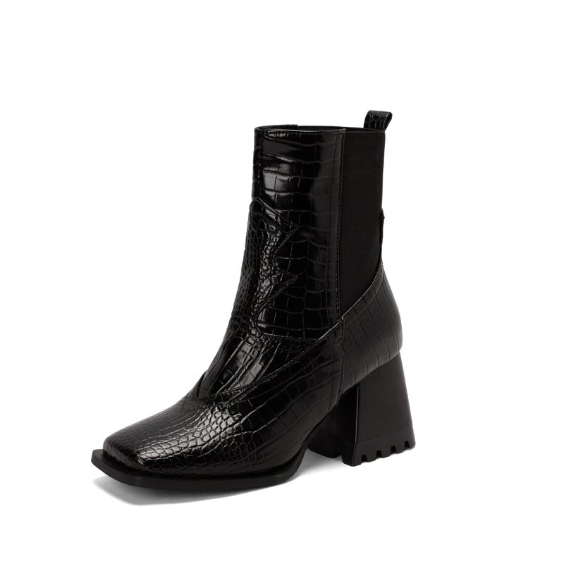 Dropshopping2022 Fashion High Heel Women'S Shoes 40-48 Square Head Snake Pattern Low Tube Chelsea Boots - Image 5