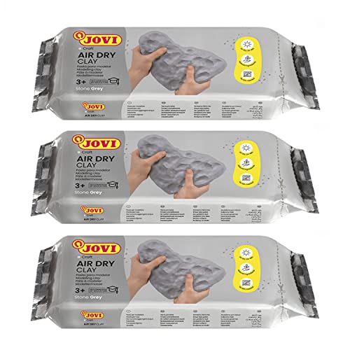 Jovi European Air-Dry Modeling Grey Clay 3 Packets - Each Pack of 250 Grams for Sculpting Pottery Art & Craft Handicraft Educational Purpose Fine Motor Skills - Image 1