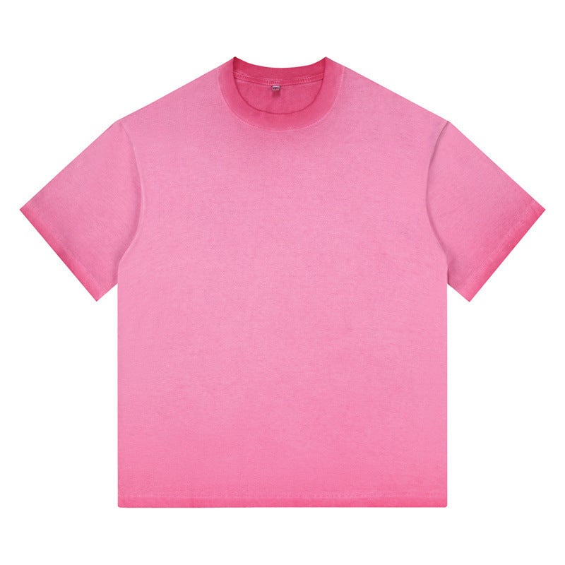 Retro Washed Gradient T-Shirt Trendy Brand Pure Cotton Round Neck Distressed Loose Oversize T Short-Sleeved - Image 1