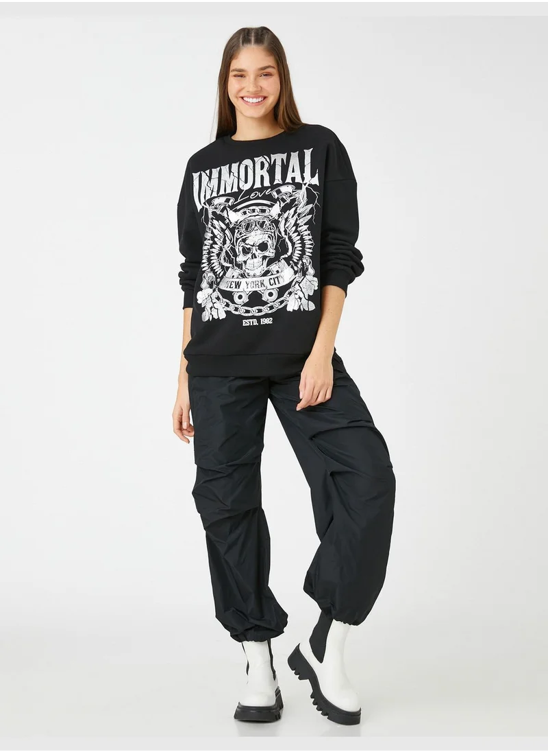 كوتون Slogan Printed Sweatshirt Long Sleeve Crew Neck