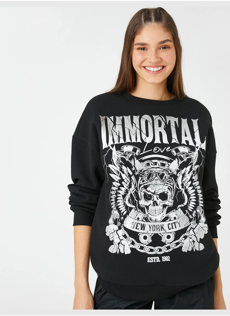 كوتون Slogan Printed Sweatshirt Long Sleeve Crew Neck